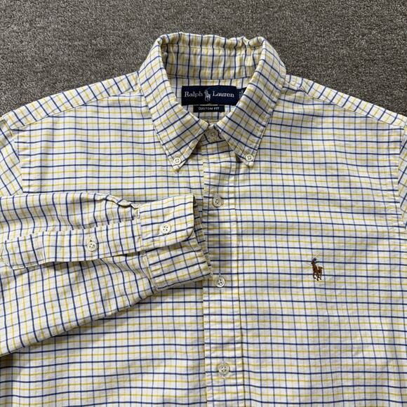 Ralph Lauren Shirt Mens Medium Button Down Custom Fit Plaid Blue Yellow - Picture 1 of 9